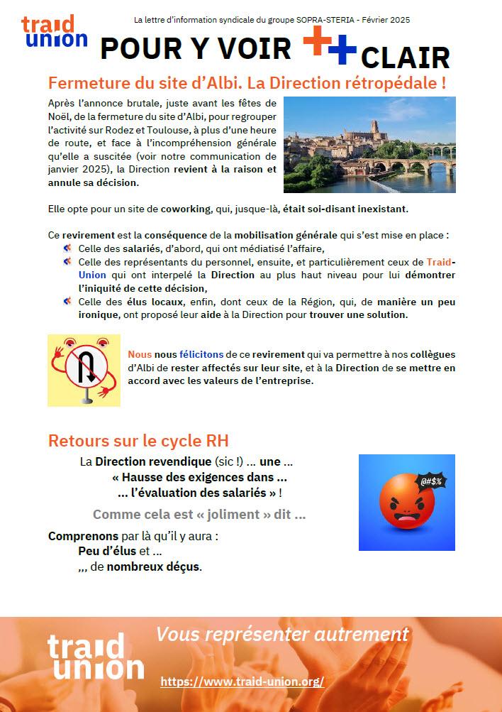 Fermeture d’Albi. La direction rétropédale !